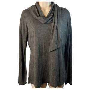 Ann Taylor Wrap Around Neck Tie‎ Long Sleeve Blouse Gray Size Medium Neutral
